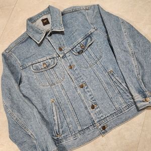 VTG 70s Lee Riders Men L Large XL Blue Denim Trucker USA PATD-153438 Jean Jacket